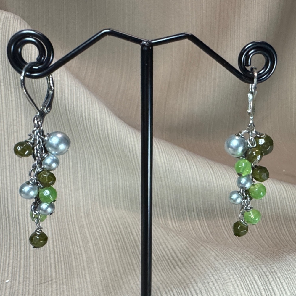 Elegant Green and Silver Dangle Earrings